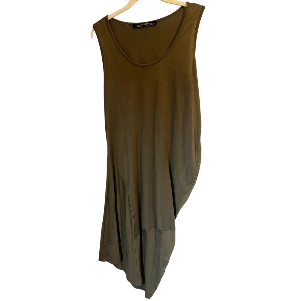 All Saints Asymmetrical Dress in Military Green Slouchy Drapes on One Side sz. 6